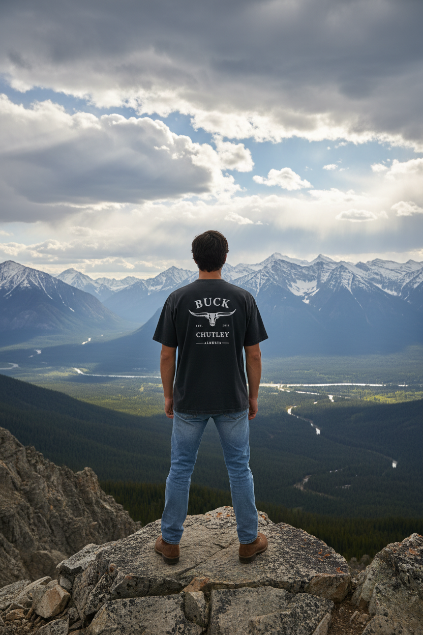Mountain overlook men back