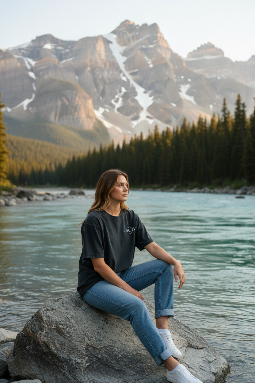 Rocky riverbank women